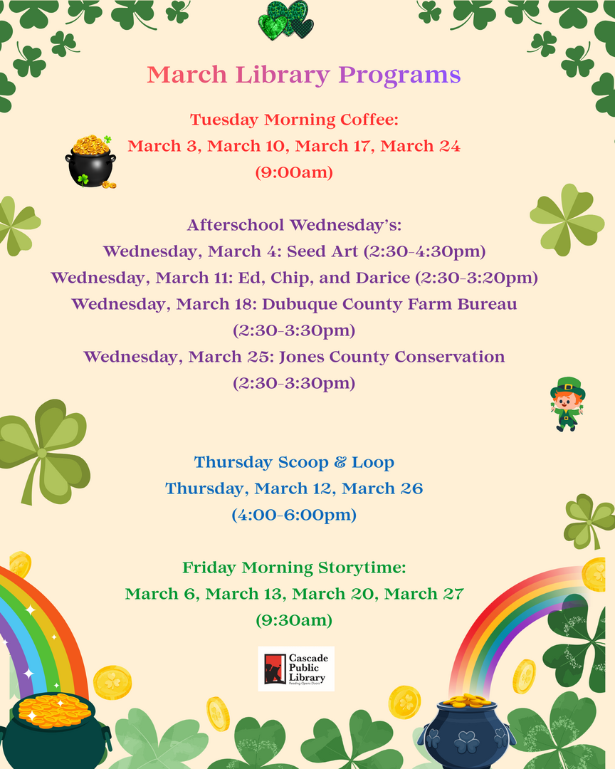 March 2026 Library Programs page 1